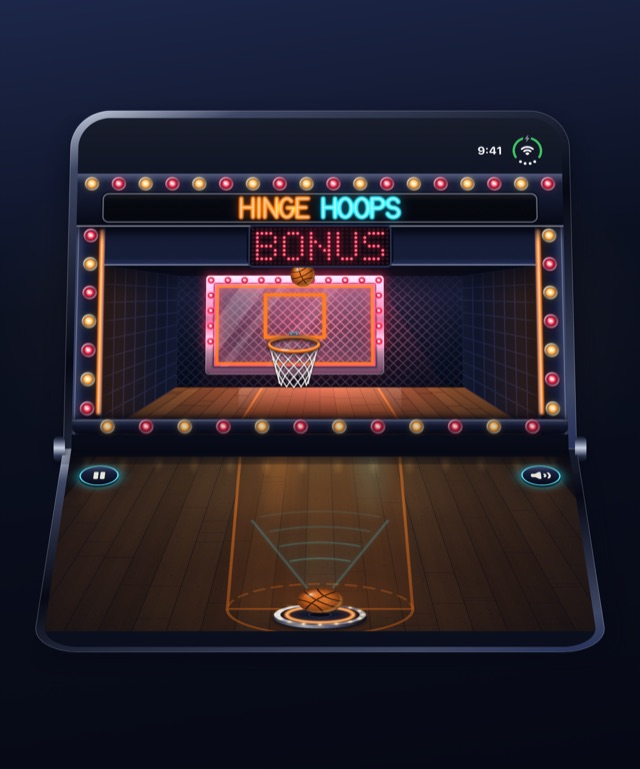 A Daily Shootout bonus window: BONUS on the scoreboard, the backboard lit red, a ball in the air.